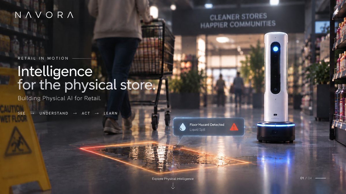 A liquid spill on a store floor flagged as a hazard for faster response.